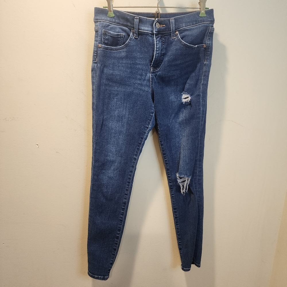 Women's Dark Blue Distressed Skinny Midrise Jeans Sz 28